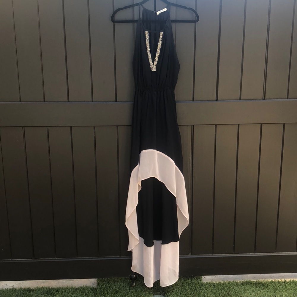 Black and nude high/low gown